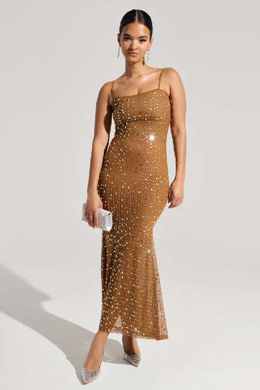 ANASTASIA MESH RHINESTONE MAXI DRESS