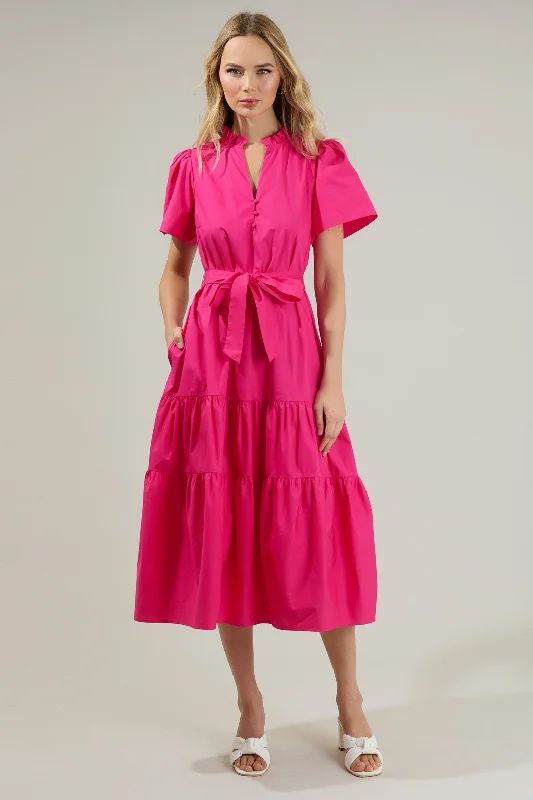 Britt Poplin Tiered Midi Dress