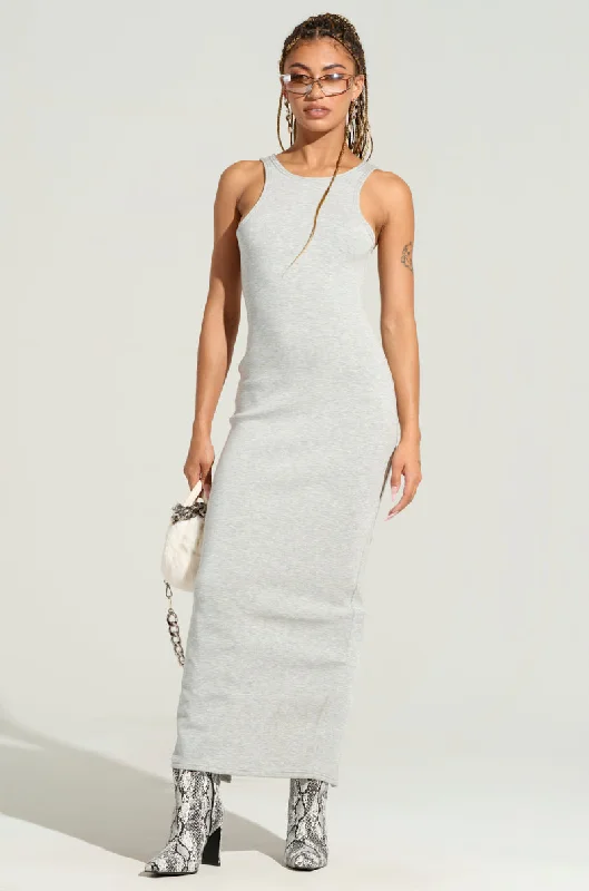 COCOA BUTTER SCUBA MAXI DRESS IN GREY