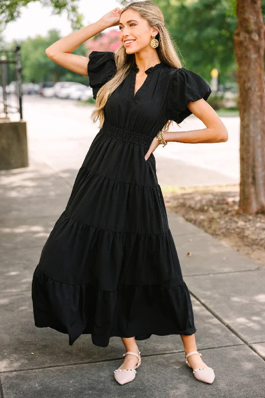 Coming Back For You Black Tiered Midi Dress