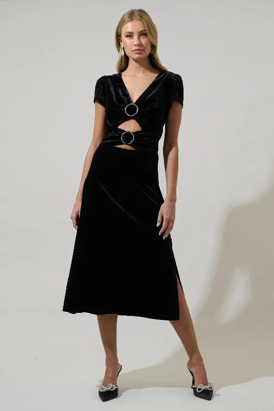 Fridley Velvet Cut Out Midi Dress