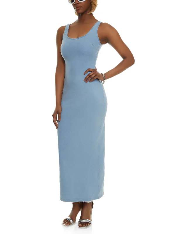 Denim Zip Back Tank Maxi Dress