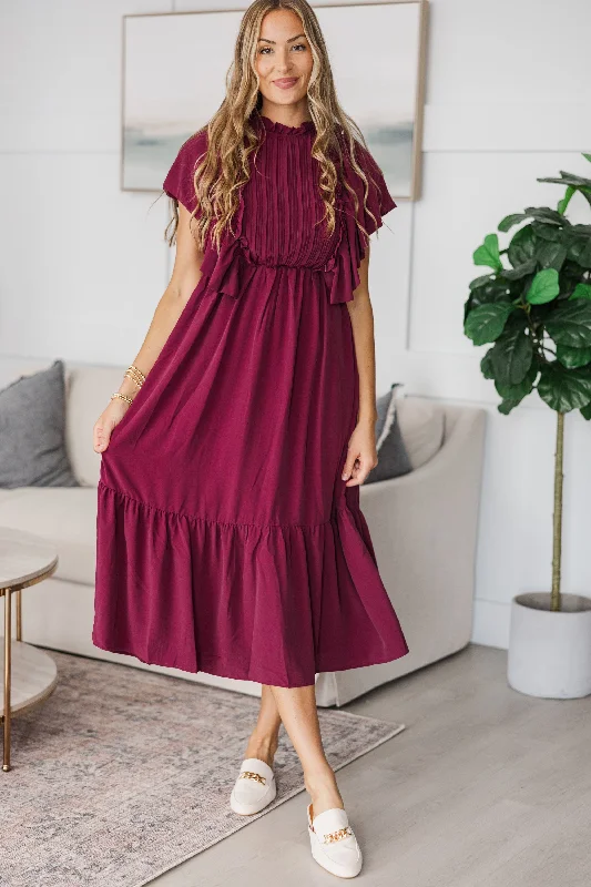 NURSING COLLECTION: All The Good Burgundy Red Ruffled Midi Dress