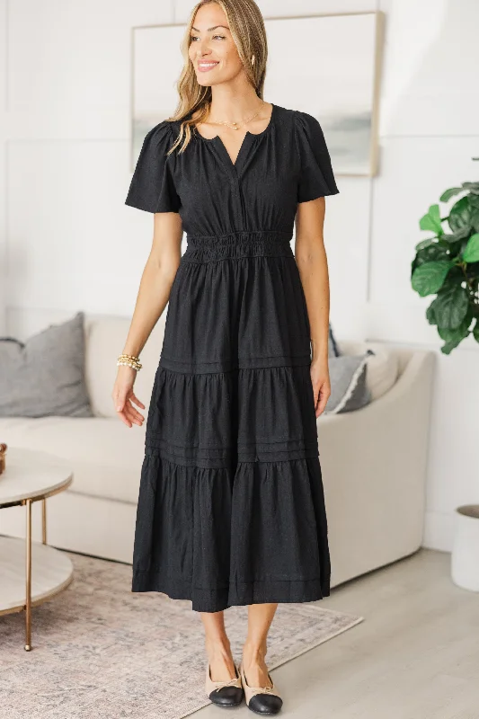 NURSING COLLECTION: It's In The Air Black Tiered Midi Dress