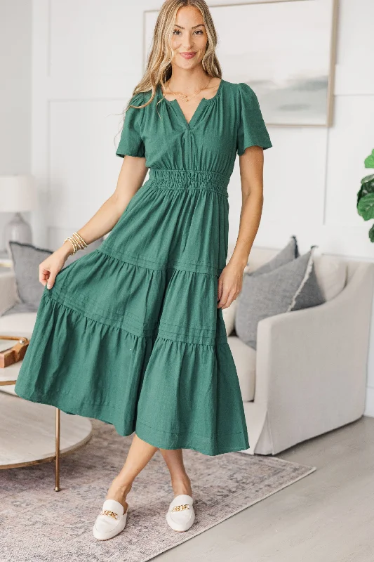 NURSING COLLECTION: It's In The Air Emerald Green Tiered Midi Dress