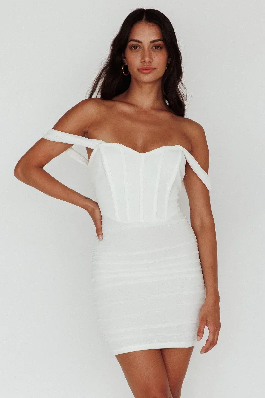 Santana Off-Shoulder Corset Mini Dress Ivory