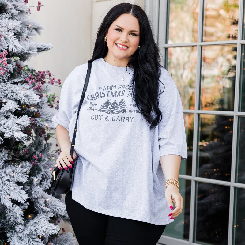 Farm Fresh Christmas Tree Boyfriend Tee, Heather Gray