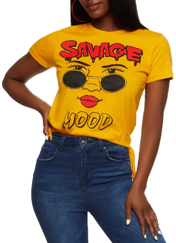 Savage Mood Drawstring Hem Graphic Tee