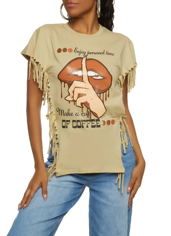 Enjoy Personal Time Fringe Side Tie Tee