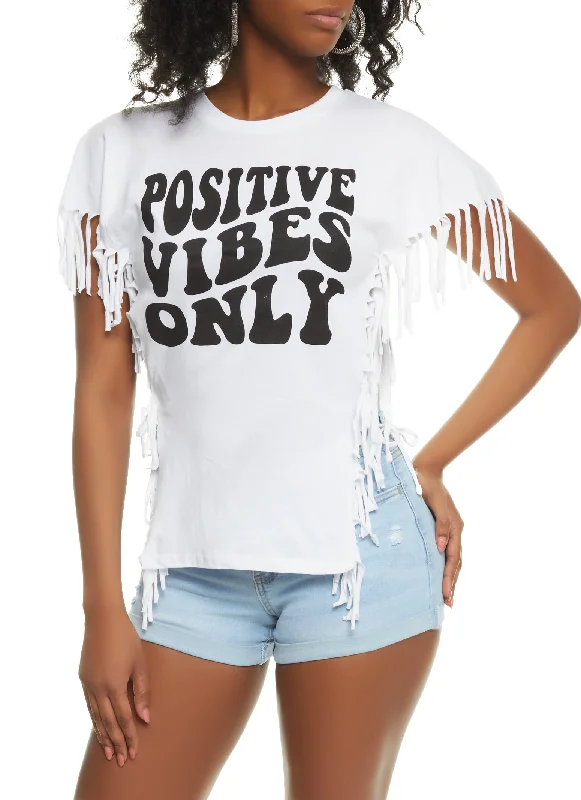 Positive Vibes Only Fringe Side Tie Top