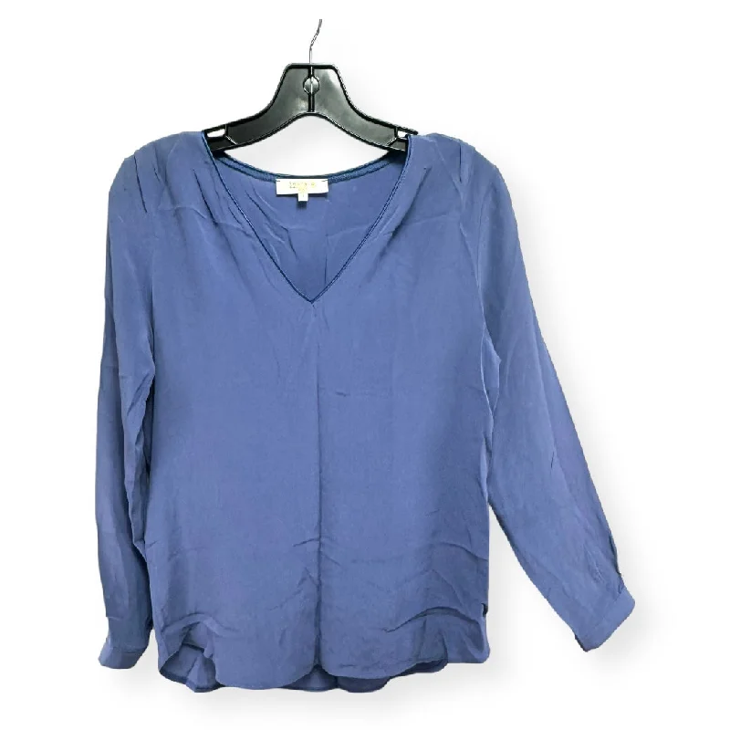 100% Silk Blue Blouse Long Sleeve Lenny B., Size S