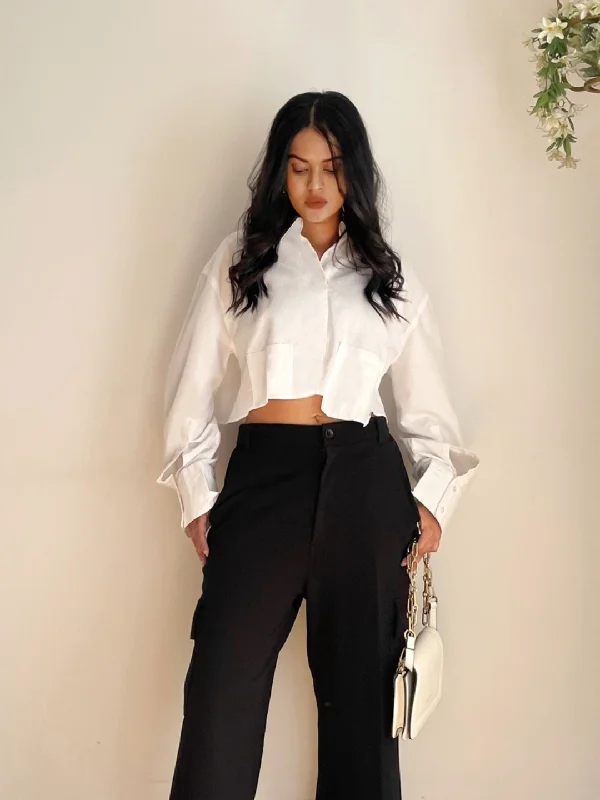 Cropped Cotton Shirt with Pocket