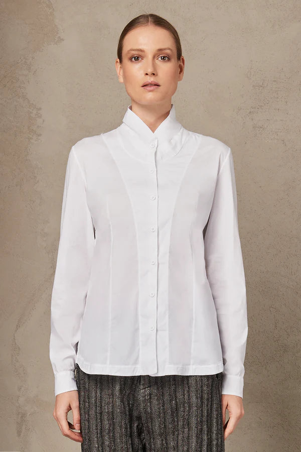 Strech Cotton High Neck Shirt - White