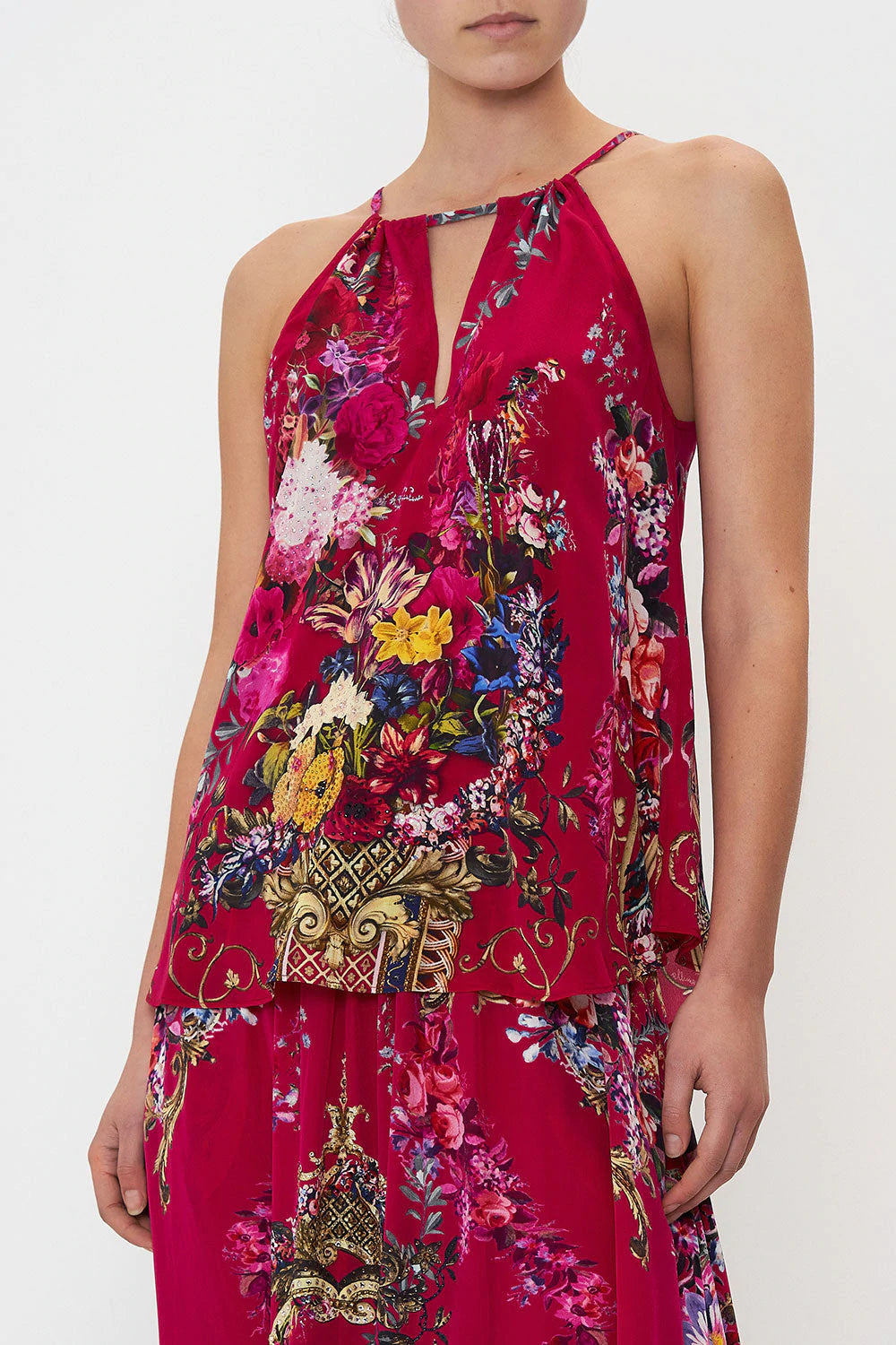 Flared Cami w/ Neck Tie - Boheme Blooms