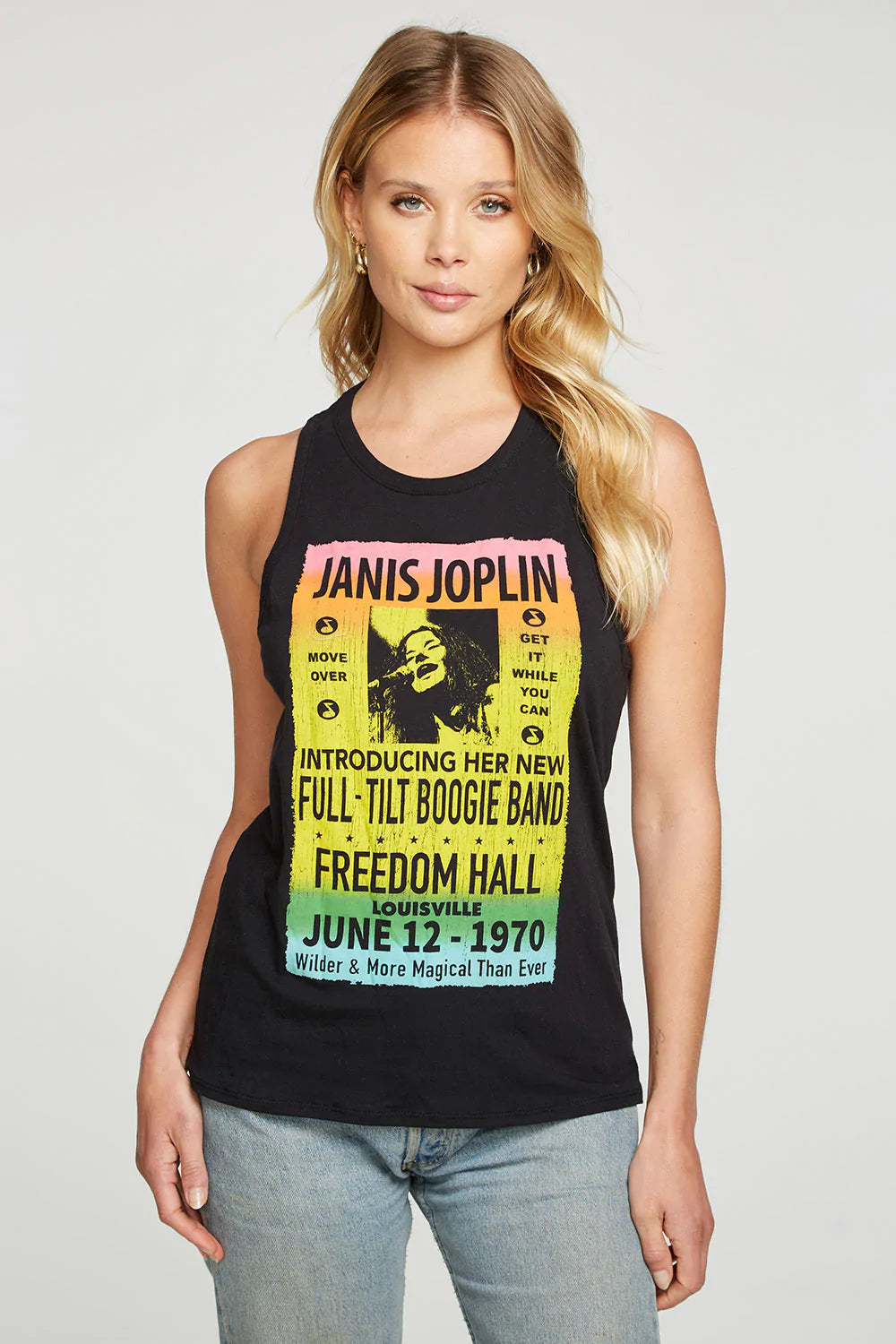 Janis Joplin Freedom Hall Muscle Crop Tank - True Black