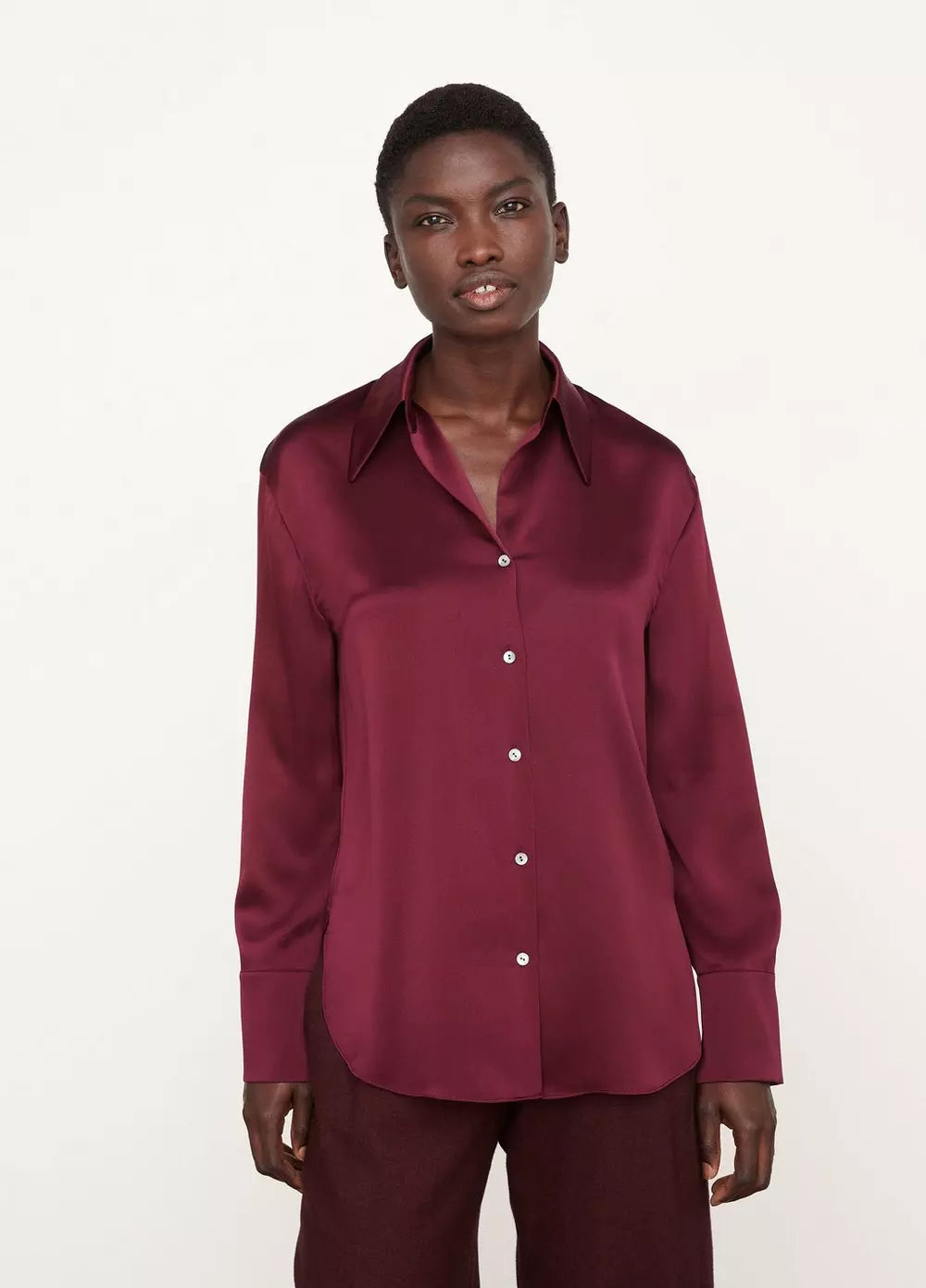 Long Sleeve Ruched Back Blouse - Plum Wine