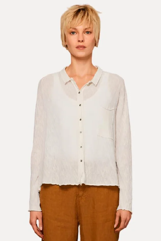 Shot Cotton Knitted Long Sleeve Shirt - White