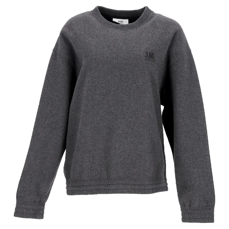 AMI Paris Alexandre Mattiussi Crewneck Sweater in Grey Cotton