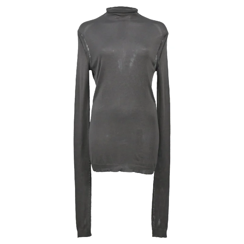 Ann Demeulemeester Oversized Sleeve Turtleneck Top in Grey Rayon