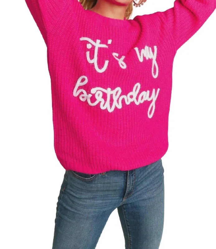 It's My Birthday Knit Sweater In Fuchsia