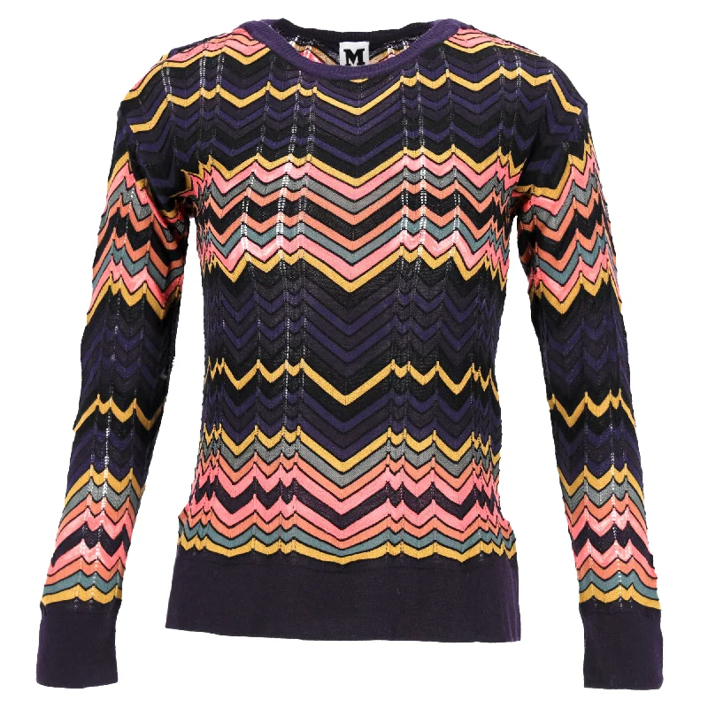 M Missoni Zig Zag Long Sleeve Top in Multicolor Cotton