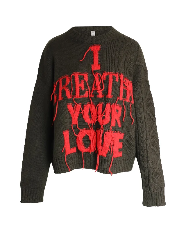 Valentino I Breathe Your Love Jumper In Green Virgin Wool