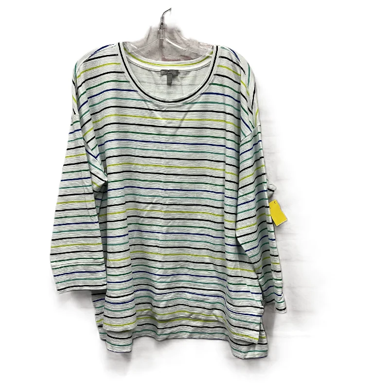 Top Long Sleeve By Talbots In Green & White, Size: 2x