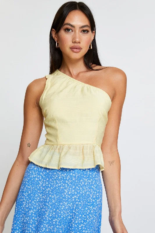 Yellow Peplum Top One Shoulder