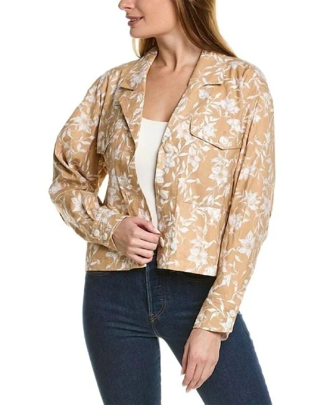 Jessie Printed Linen Shirt Jacket In Beige Floral