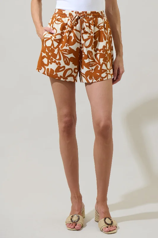 Marida Caramel Floral Taliya Drawstring Shorts