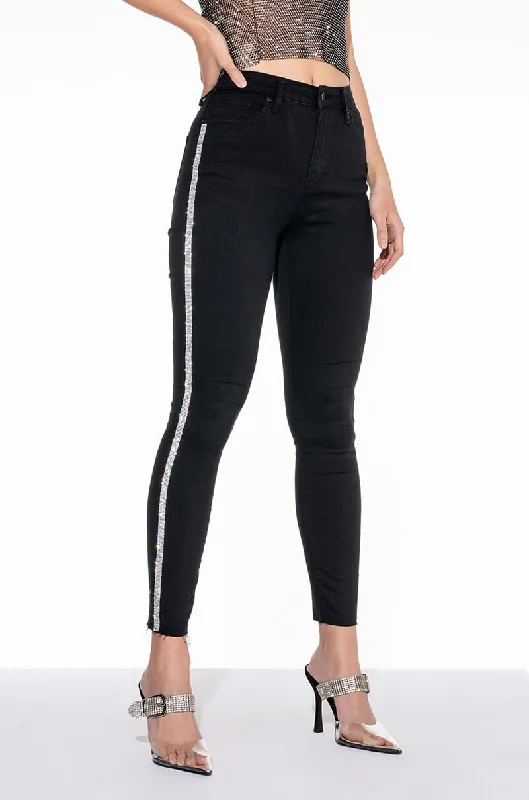 MOONWALKER RHINESTONE HIGH RISE SKINNY JEANS