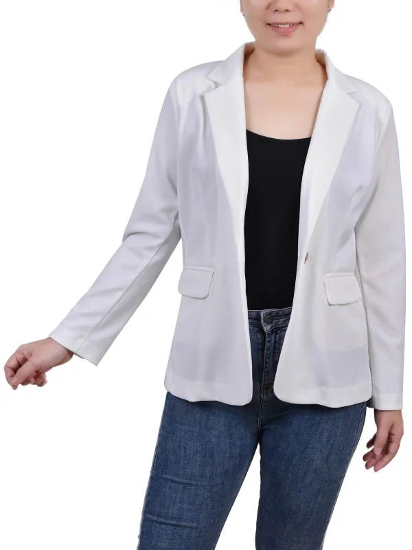 Petites Womens Collar Polyester One-Button Blazer