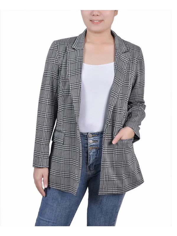 Petites Womens Houndstooth Business One-Button Blazer