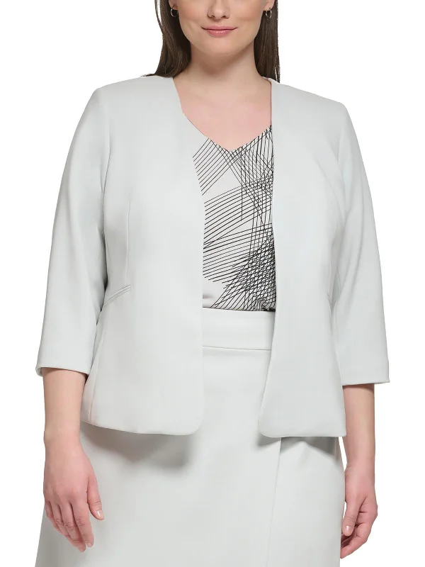 Plus Womens Collarless f Open-Front Blazer