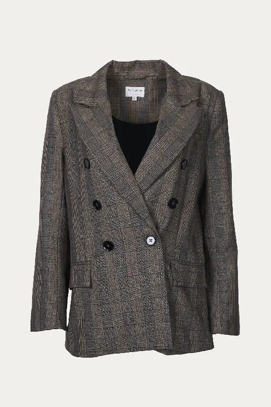 Prince Of Wales Double-Breasted Blazer In Brown