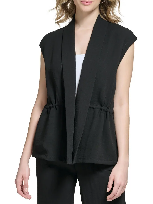 Womens Shawl Collar Sleeveless Open-Front Blazer