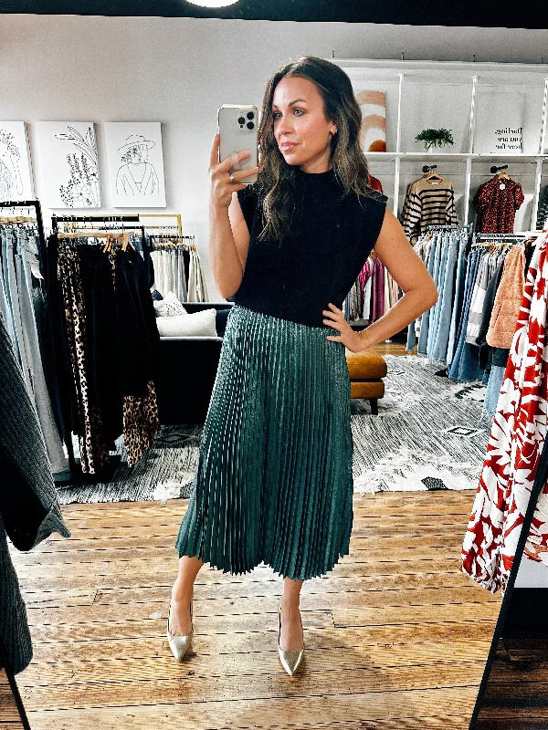 Shimmer Green Midi Skirt